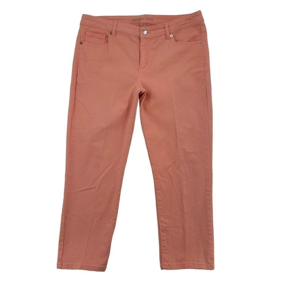 Michael Kors Cropped Skinny Pants Coral Pink Salmon Stretch Comfy Womens Size 10
